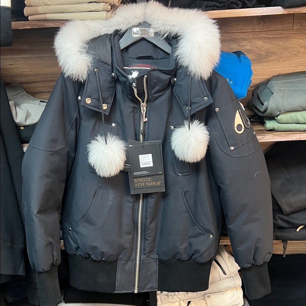 Moose Knuckles Black Jacket with White Fur